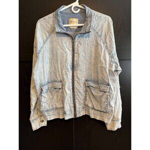 AnyBody Women's Chambray Full Zip Jacket Large Blue Long Sleeves Relaxed